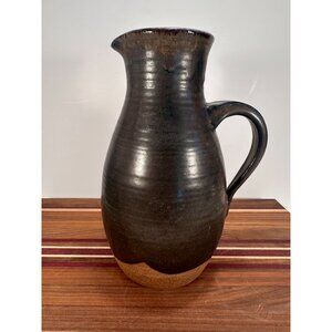 MCM VTG Studio Art Pottery Pitcher, hand thrown stoneware with dark brown and a